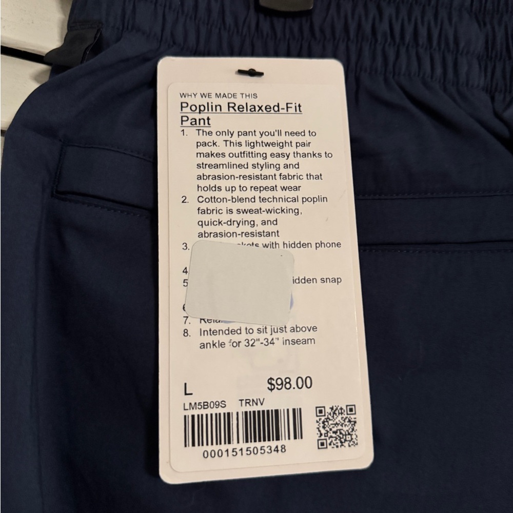 NWT Lululemon Poplin relaxed fit pants - size large, navy